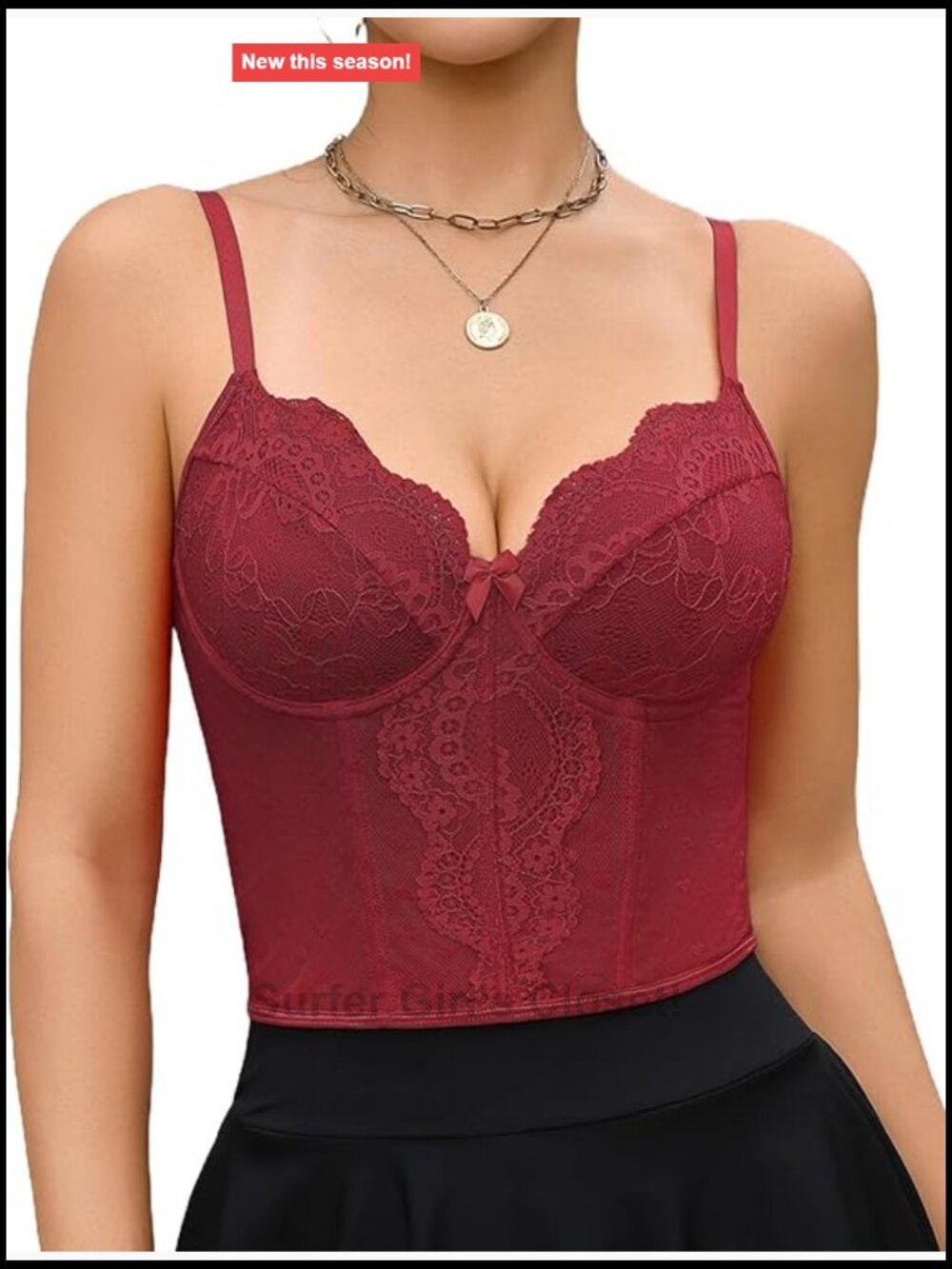 Lace Corset Top V-Neck Bustier Lingerie Adjustable Straps Hook Eye